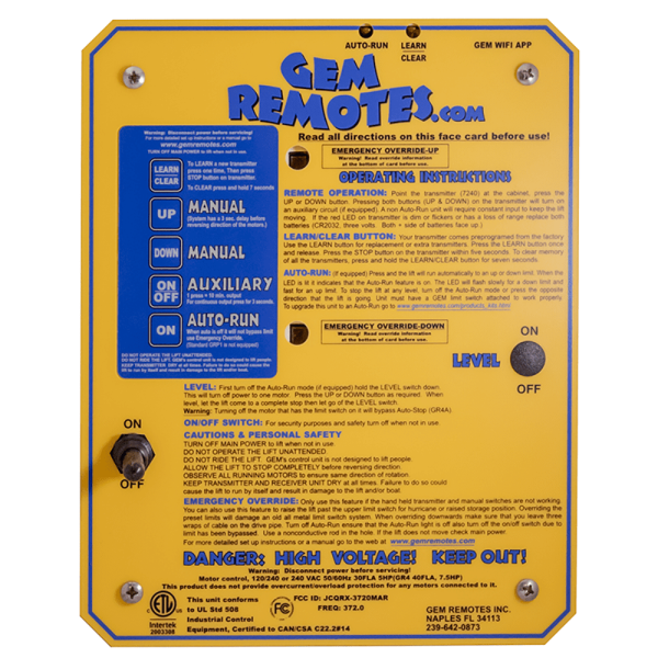 GR1A Single Motor Boat Lift Remote w/ Auto-Stop System