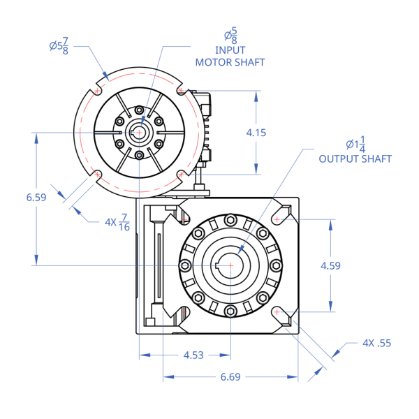 A-Drive 40:75 Double Worm Reducer Gearbox